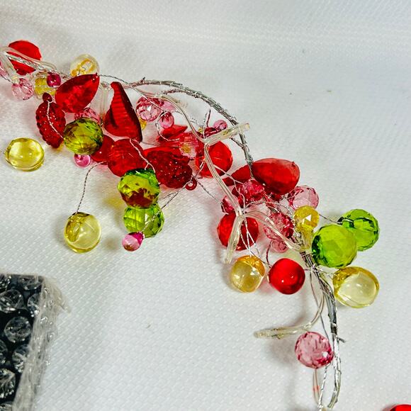 Vintage String lights Faceted Grapes Berries and Leaves Fruit Christmas holiday - Picture 4 of 8